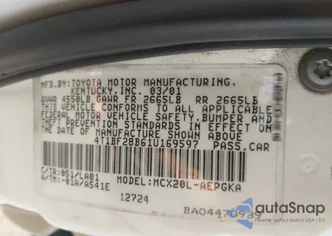 2001 Toyota Avalon Xls from USA, damaged, VIN 4T1BF28B61U169597